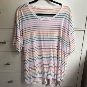 American Eagle Soft & Sexy Crewneck T-Shirt - Cream with Pastel Stripes
